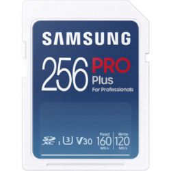 Samsung SD card 256GB, pro plus, SDXC, UHS-I U3 V30 Class10, Read up to 160MB/s, Write up to 120 MB/s, for 4K and FullHD video recording (