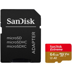 Sandisk extreme microsdxc 64gb + sd adapter a2 c10 v30 uhs-I u3 ( sdsqxah-064g-gn6ma )