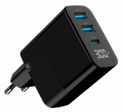  Gembird ta-uc-pdqc30lcd-bk-02 gan usb brzi punjac, 30w 3-port (2xusb-a+ usb-c), lcd, black-4