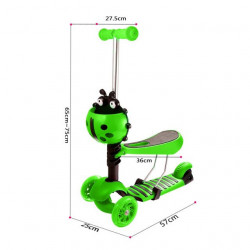 Trotinet Bubamara 3u1 za decu sa sedištem i svetlećim točkovima Model 652 - Zeleni - Img 3