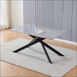 Trpezarijski sto Freya Siva keramicka ploca, sjaj/Metalne crne noge 1800x900x750