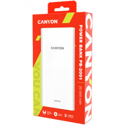 Canyon PB-2001 power bank 20000mAh Li-poly battery, Input 5V2A , Output 5V2.1A(Max) , 144*69*28.5mm, 0.440Kg, white ( CNE-CPB2001W ) - Img 2