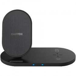 Canyon WS-202 2in1 wireless charger, Input 5V3A, 9V2.67A, Output 10W7.5W5W, Type c cable length 1.2m, PC+ABS,with PU part ,180*86*111.1mm,  - Img 1