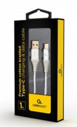 CC-USB2B-AMCM-1M-BW2 Gembird Premium cotton braided Type-C USB charging -data cable,1m, silver/white - Img 2