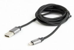 CCB-mUSB2B-AMLM-6 Gembird Cotton braided 8-pin cable with metal connectors, 1.8 m, black, blister - Img 1