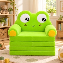 Dečija rasklopiva plišana foteljica 2u1 Happy Frog zelena - 4 sloja ( KLK2694-HFZ )