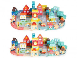 Eco Toys edukativne drvene kocke city set sa podlogom 88kom ( MA705 ) - Img 1