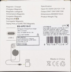 EG-WPC15-01 Gembird Magnetic Wirelles Charger 15W, TYPE-C, 5V/2A, 9V/2A, 12V/1.5A MagSafe - Img 3