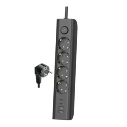 Elco 4 utičnice/2 USB-A/2 USB-C 2m Crni 3680W Produžni kabl sa prekidačem