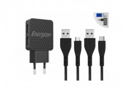 Energizer Hardcase Wall Charger 2USB+2 Cables (Micro+USB-C) Black LifeTime garancija ( AC2BEULCMM ) - Img 1