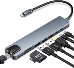 Fast Asia Adapter-konvertor TIP C na HDMI+2xUSB 3.0+SD/Micro SD+2xTIP C+RJ45 ( 791 )