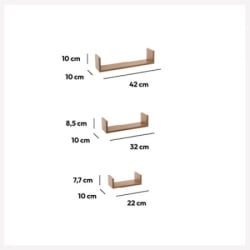 Five zidna polica 3 kom 22x10x7, 32x10x8,5, 42x10x10cm mdf natural ( 138955c )-3