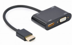 Gembird A-HDMIM-HDMIFVGAF-01 HDMI male to HDMI female + VGA female + audio adapter cable, black - Img 1