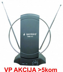 Gembird antena sobna sa pojacalom, UHF/VHF, dobit 25dB, 220v + 12V crna (721) GMB-101 ** - Img 2