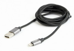 Gembird cotton braided 8-pin cable with metal connectors, 1.8 m, black, blister CCB-mUSB2B-AMLM-6