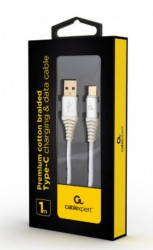 Gembird premium cotton braided Type-C USB charging -data cable,1m, silver/white CC-USB2B-AMCM-1M-BW2 - Img 2