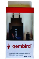 Gembird punjac za telefone i tablete 5v/2.1A+1A 2xUSB +micro USB data kabl 1M(263) NPA-AC25 **