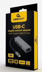Gembird USB-C gigabit network adapter + 3-port USB 3.1 HUB ( A-CMU3-LAN-01 ) - Img 2