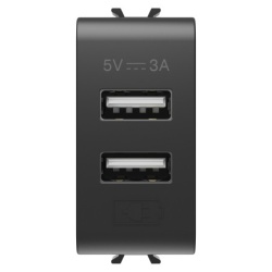 Gewiss Chorus, dual USB punjač, tip A+A, 5V 3A, 1M, crni EOL ( Gw12447 )