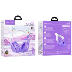 Hoco Bežične stereo slušalice, Bluetooth v5.3, 400mAh - W42 Cat Ears, Purple Grape-3