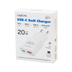 Logilink punjač 2 porta, 1 x USB type c, 1 x USB A, 20W, GaN, slim, bela ( 6470 )-4
