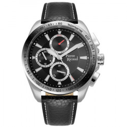 Muški Pierre Ricaud chronograph crni srebrni sportski ručni sat sa crnim kožnim kaišem ( p97235.5214qf ) - Img 1