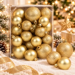 Novogodišnji set kugli za jelku, 26 komada, zlatne, različite veličine 4-6 cm ( ASNX26-001 )