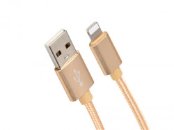 Xwave USB kabl/USB 2.0(tip A)- LIGHTNING(iPHONEkompatibilni)/dužina 2m/3A/Aluminium/zlatni upleten ( USB za iPhone 2m 3A Al /gold mesh ) - Img 1