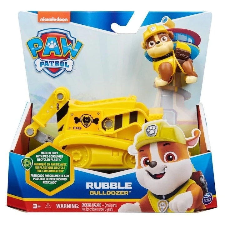 Masinuta cu figurina Paw Patrol - Buldozer cu figurina Rubble