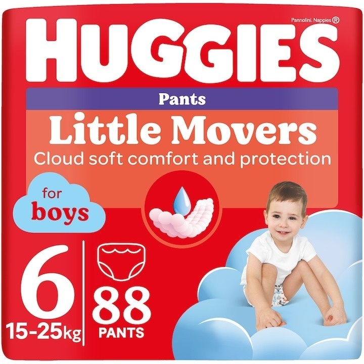 Scutece chilotel Huggies Little Movers 6, Boy, 15-25 kg, 88 buc
