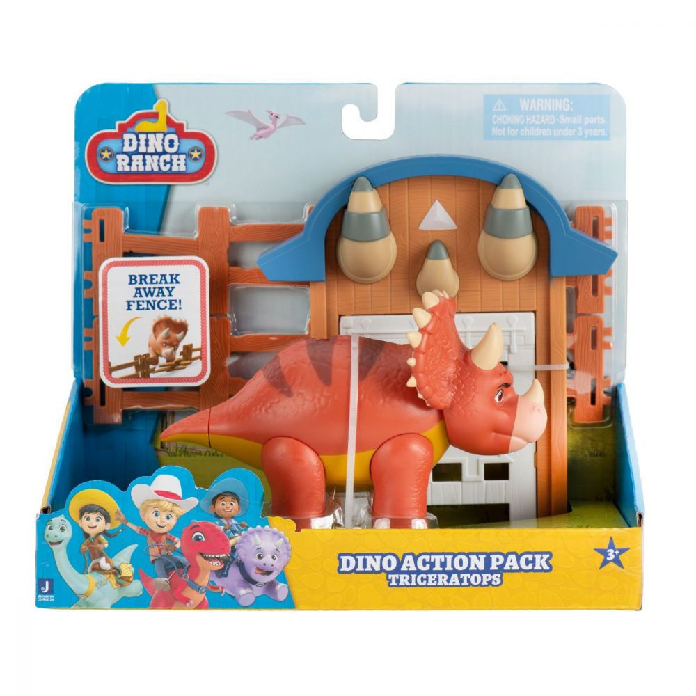 Figurina Triceratops Dino Ranch, Dino Action Pack, Portocaliu, 15 cm