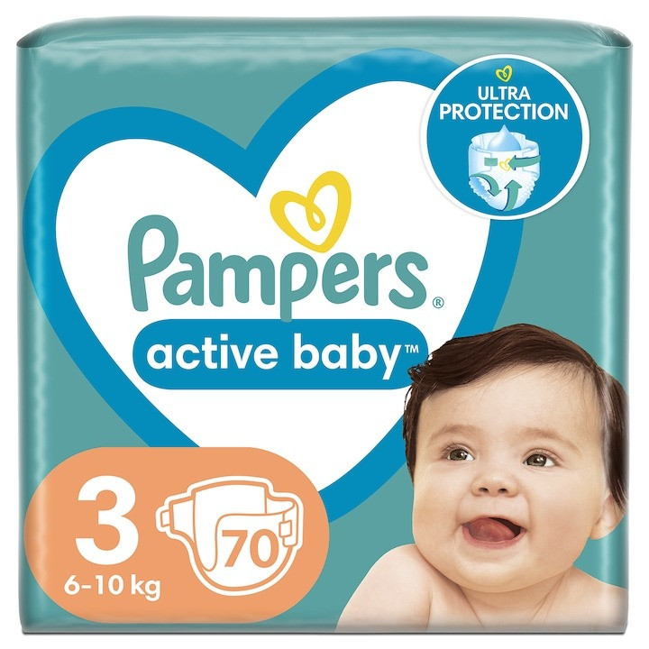 Scutece Pampers Active Baby Jumbo Pack, Marimea 3, 6 -10 kg, 70 buc