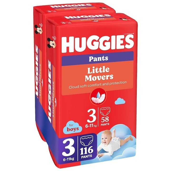 Scutece chilotel Huggies Little Movers 3, Boy, 6-11 kg, 116 buc - 1 | YEO