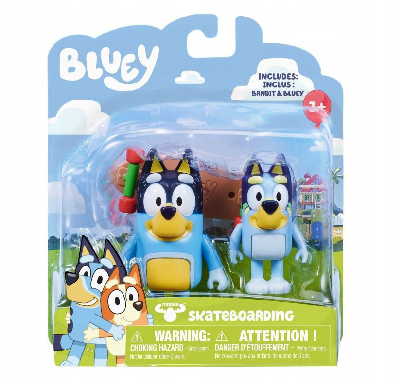 Set 2 figurine Bluey - Bluey & Bandit, Skateboard