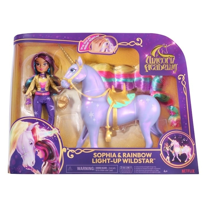 Set de joaca Unicorn Academy - Papusa Sophia si Wildstar, Lumina Curcubeu