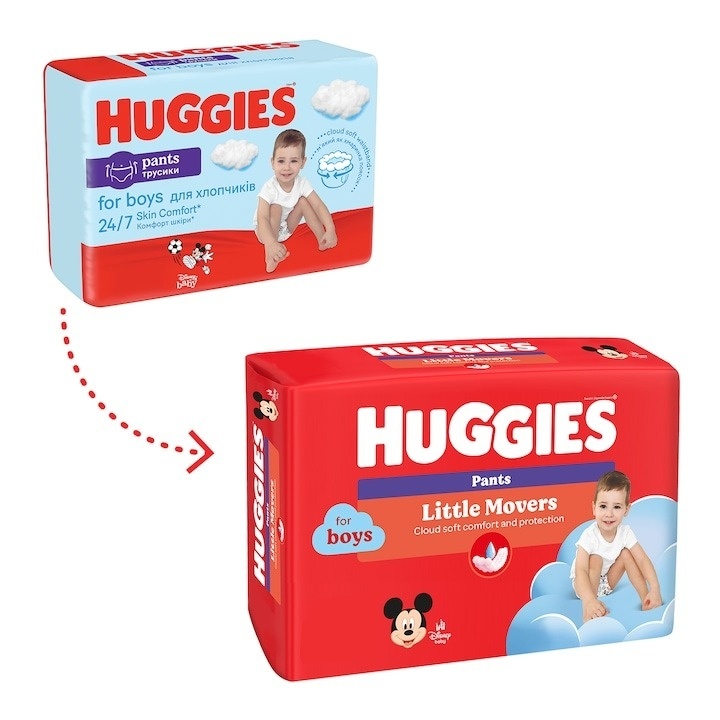 Scutece chilotel Huggies Little Movers 3, Boy, 6-11 kg, 116 buc - 2 | YEO