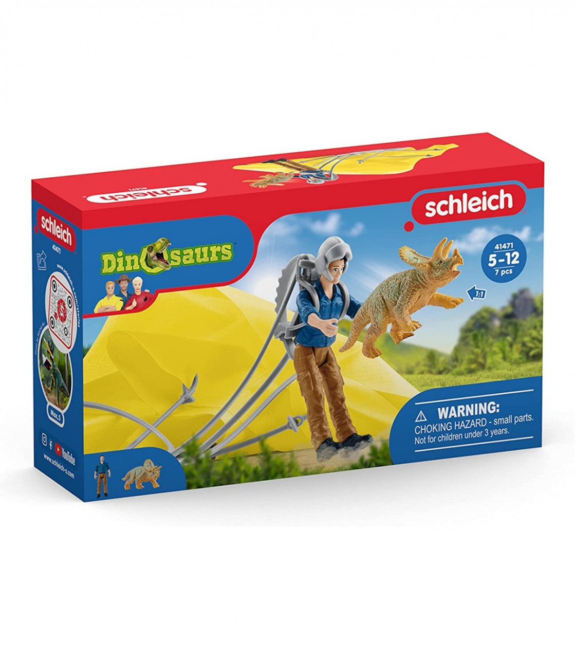 Set de joaca Schleich 41471 - Salvarea Lui Dino Cu Parasuta, 7 piese, 3 ani+