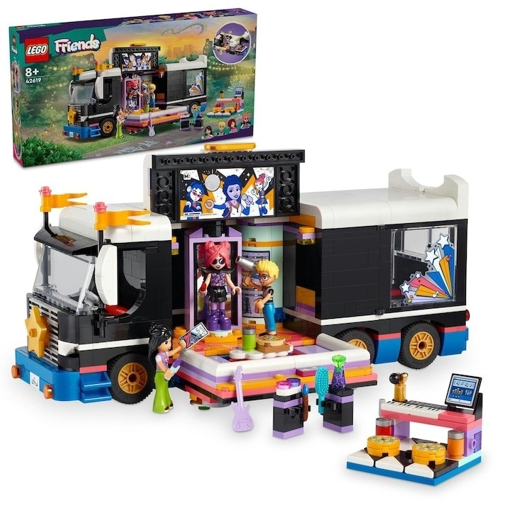 LEGO® Friends - Autocar de turneu pentru staruri pop 42619, 845 piese - 1 | YEO