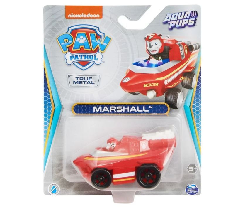 Masinuta Paw Patrol Aqua Pups Vehicul acvatic, Marshall, Rosu, 10 cm