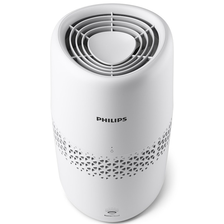 Umidificator de aer Philips seria 2000 HU2510/10, tehnologie NanoCloud, Culoare Alb, rezervor apa 2L, filtru compatibil FY1190/30