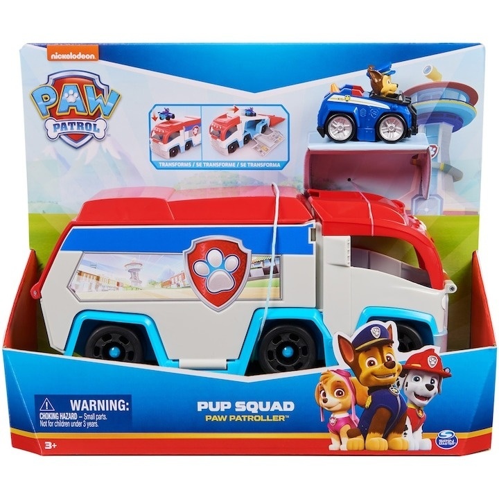 Masinuta Paw Patrol - Pup Squad, Paw Patroller, cu figurina Chase