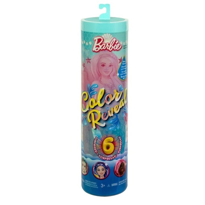 Papusa Barbie, Color Reveal Sea Mermaids Mix Hrk12, surpriza, 4 variante, 30 cm