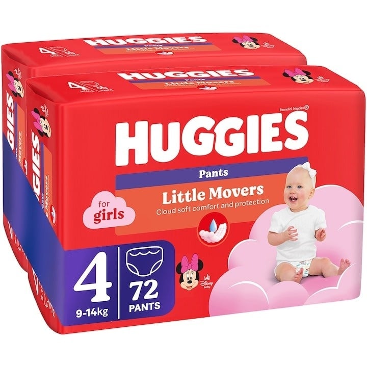 Scutece chilotel Huggies Little Movers 4, Girl, 9-14 kg, 72 buc