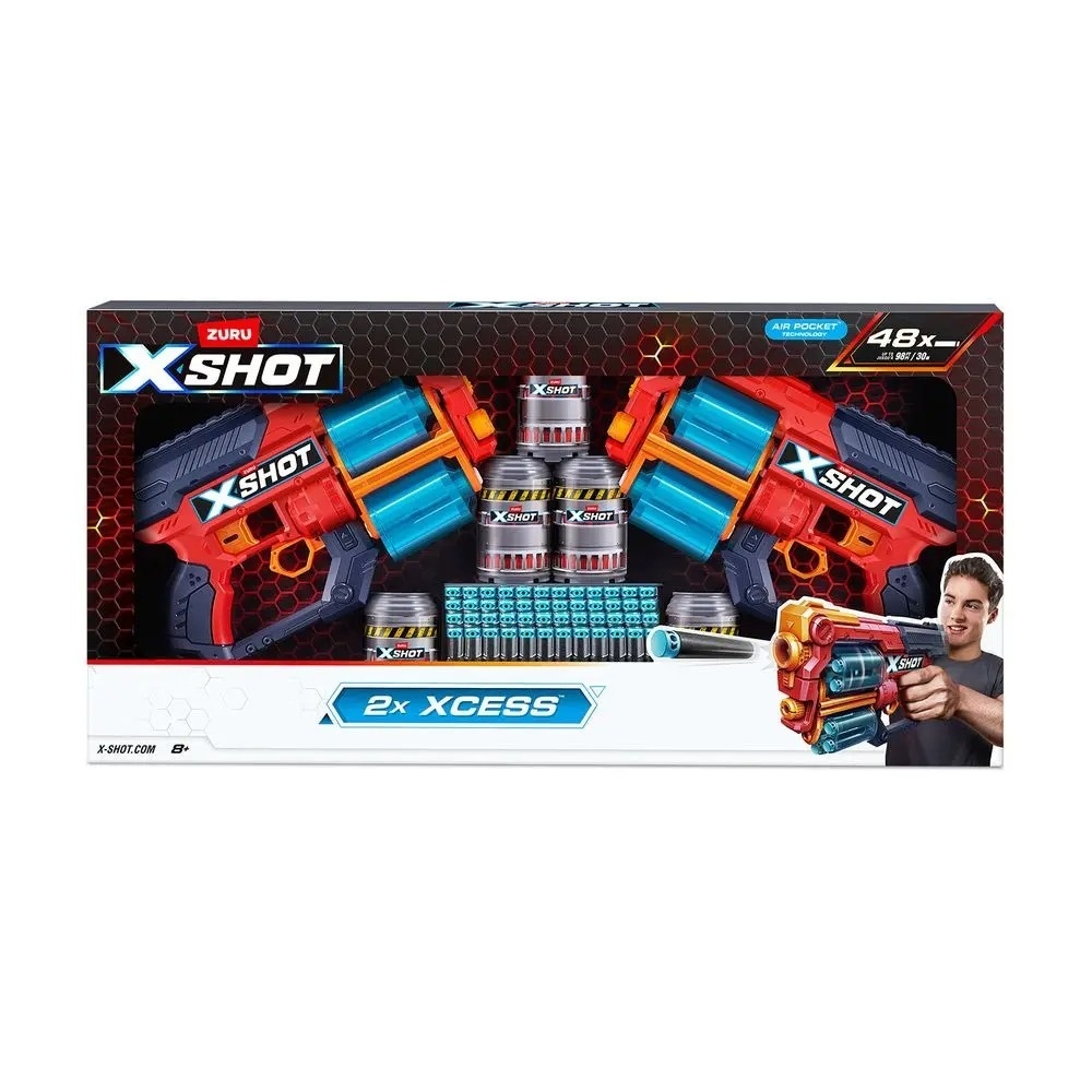 Set 2 pistoale Zuru X-Shot Excel, cu 48 proiectile, Multicolor