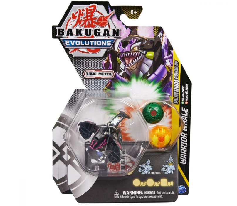 Set 3 figurine Bakugan Evolutions Platinum Power Up, Warrior Whale, Furv, Sledge, Multicolor, 7 cm