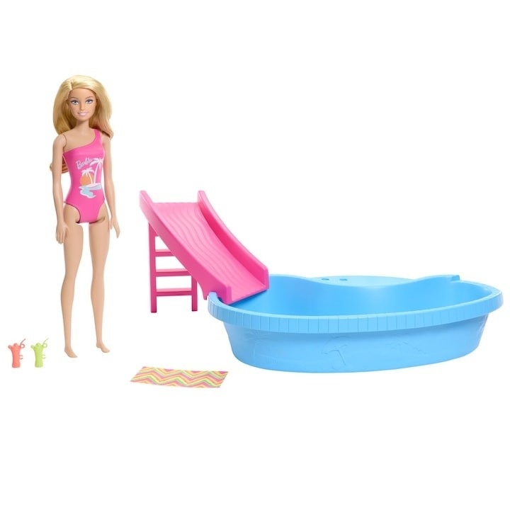 Set de joaca Barbie - Barbie blonda si piscina - 2 | YEO