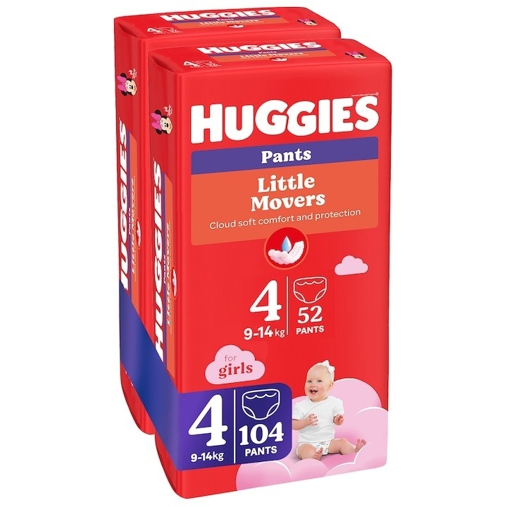 Scutece chilotel Huggies Little Movers 4, Girl, 9-14 kg, 104 buc - 2 | YEO