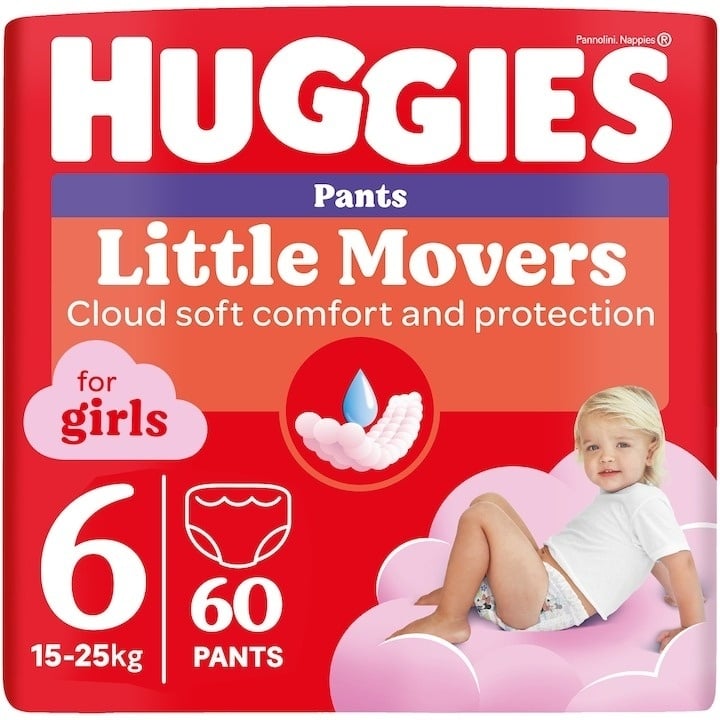 Scutece chilotel Huggies Little Movers 6, Girl, 15-25 kg, 60 buc