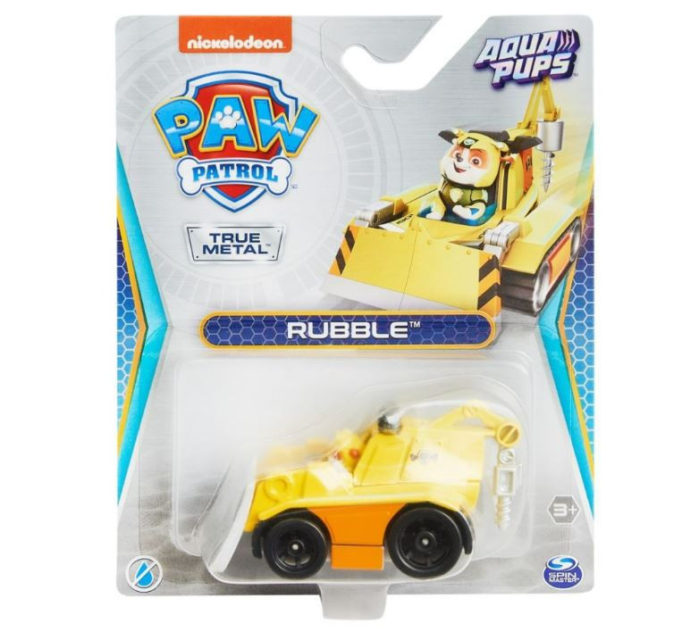 Masinuta Paw Patrol Aqua Pups Vehicul acvatic, Rubble, Galben, 10 cm