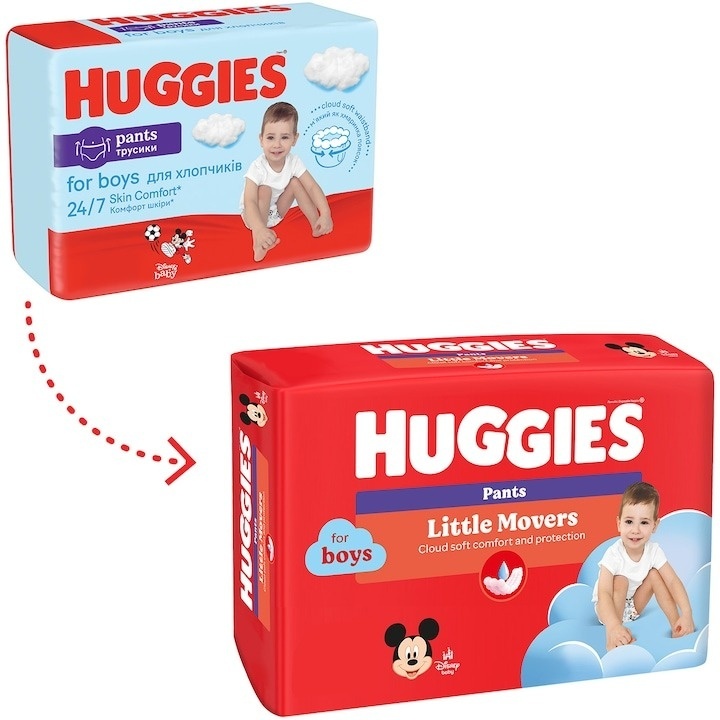 Scutece chilotel Huggies Little Movers 4, Boy, 9-14 kg, 104 buc - 1 | YEO